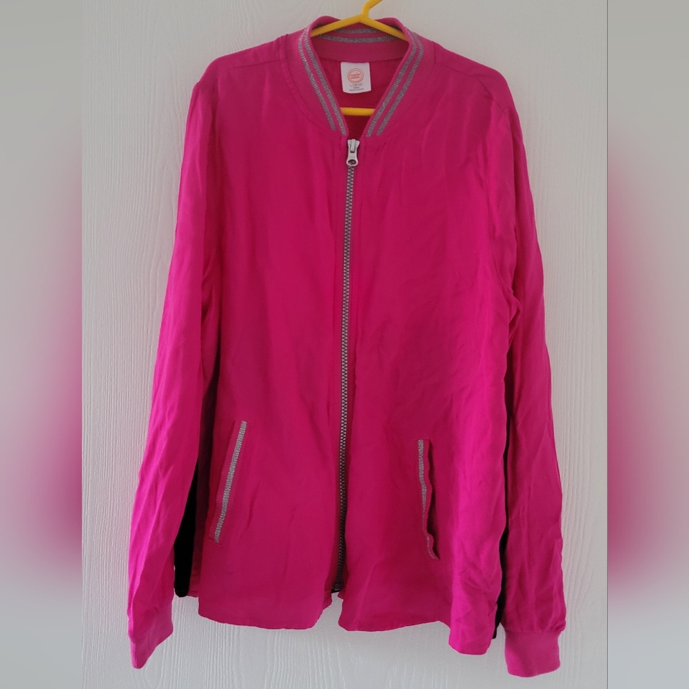 Wonder Nation Pink Black Lightweight Zip Front Jacket Bomber Girl Sz 10/12 Shirt